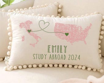 Personalized Study Abroad Pillow: Velvet or Linen Keepsake, Host Mom Au Pair Gift