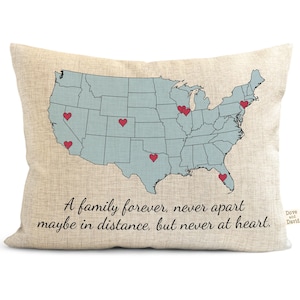 Coussin carte des États-Unis personnalisé pour toujours, cadeau d'anniversaire de parents, coussin pour chambre familiale, coussins personnalisés, cadeaux de Noël mignons