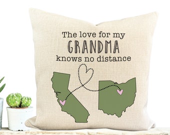 Personalized Grandma Gift Pillow, Nana Gift, Grammy Birthday, Long Distance Pillows, Locations can be CITY specific, Customize Phrase, 16x16