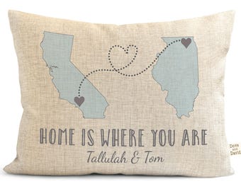 Custom State Map Pillow, Romantic Long Distance Keepsake, Relationship Gift For Girlfriend or Boyfriend