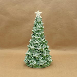 Handmade Clay Christmas Tree for Mantel and Tabletop Christmas Decor 12&quot; tall Snowy with Tin Star Topper T17
