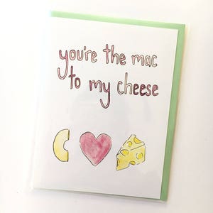 cheese note card, macaroni & cheese card, best friend card, mac and cheese, foodie card, food pun card for husband, watercolor notecard image 1