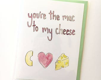 cheese note card, macaroni & cheese card, best friend card, mac and cheese, foodie card, food pun card for husband, watercolor notecard