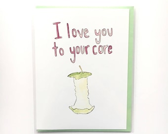 Valentine's Day Card, Food Pun Card, Funny Love Note, Card for Husband, Fruit Anniversary Card, Apple of my Eye, I Love You Card