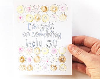 Whole 30 Card, Crossfit Notecards, Donut Card, Funny Diet Card, Whole30 Gift, Work Out Pun, Cross Fit Card, Doughnut Note, Watercolor Card