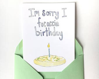 belated birthday card, late birthday card, bread birthday card, watercolor birthday card, happy belated birthday, foodie birthday note