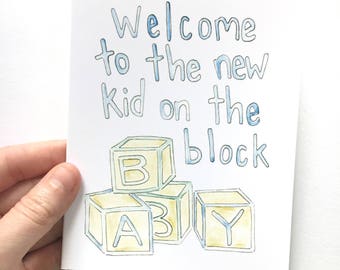 funny baby boy congrats card, baby brother gift, new mom card, congrats new parents, welcome baby shower, newborn note, watercolor card