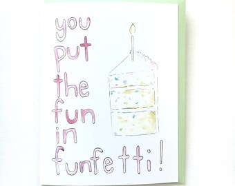 funfetti birthday card, birthday cake for her, sprinkles note card, vanilla birthday cake card, friend birthday card, cake paper goods