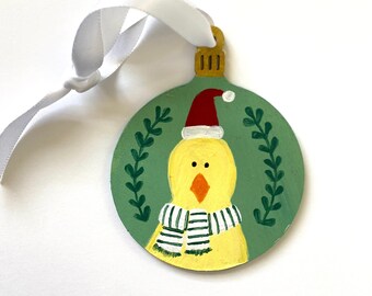 Chick Christmas Ornament, Animal Ornament, Holiday Gift under 25, Rustic Christmas Tree Gift, Hand Painted Ornament, First Christmas