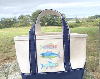 Vintage 90s LL Bean Boat and Tote Bag Navy Blue Canvas Capital N
