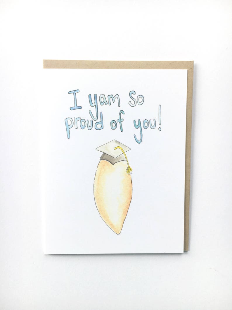 graduation card, funny grad gift, food pun graduation, college graduate card, yam notecard, vegetable paper goods, watercolor note image 1