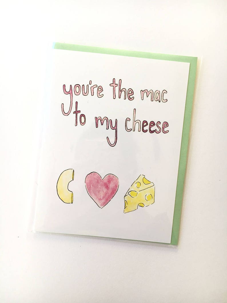 cheese note card, macaroni & cheese card, best friend card, mac and cheese, foodie card, food pun card for husband, watercolor notecard image 1