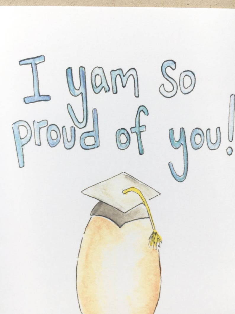 graduation card, funny grad gift, food pun graduation, college graduate card, yam notecard, vegetable paper goods, watercolor note image 2