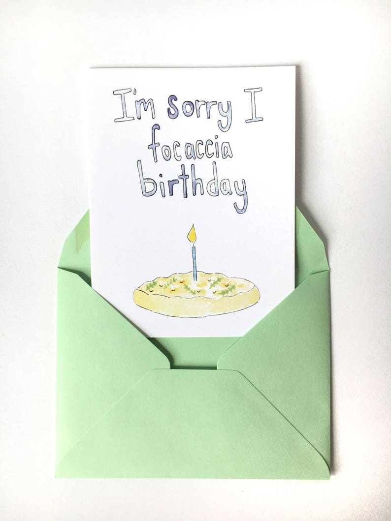 belated birthday card, late birthday card, bread birthday card, watercolor birthday card, happy belated birthday, foodie birthday note image 1