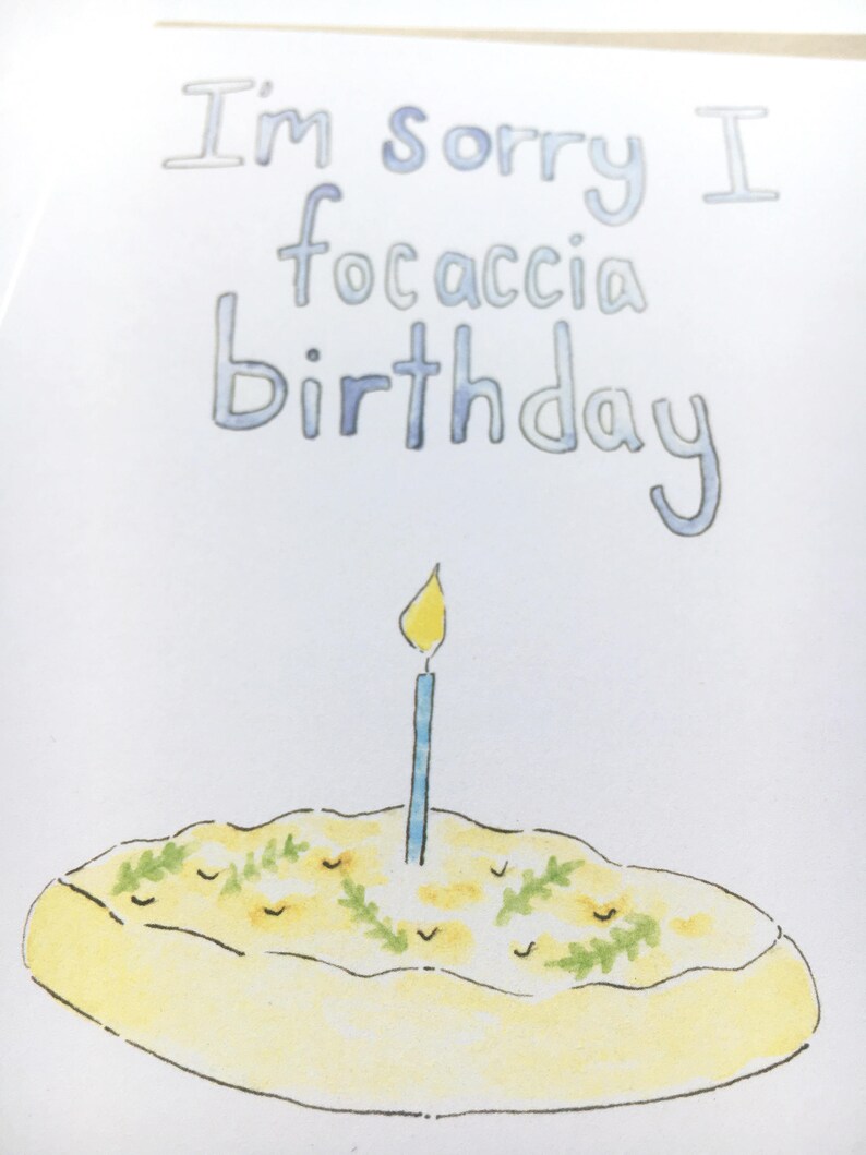 belated birthday card, late birthday card, bread birthday card, watercolor birthday card, happy belated birthday, foodie birthday note image 2