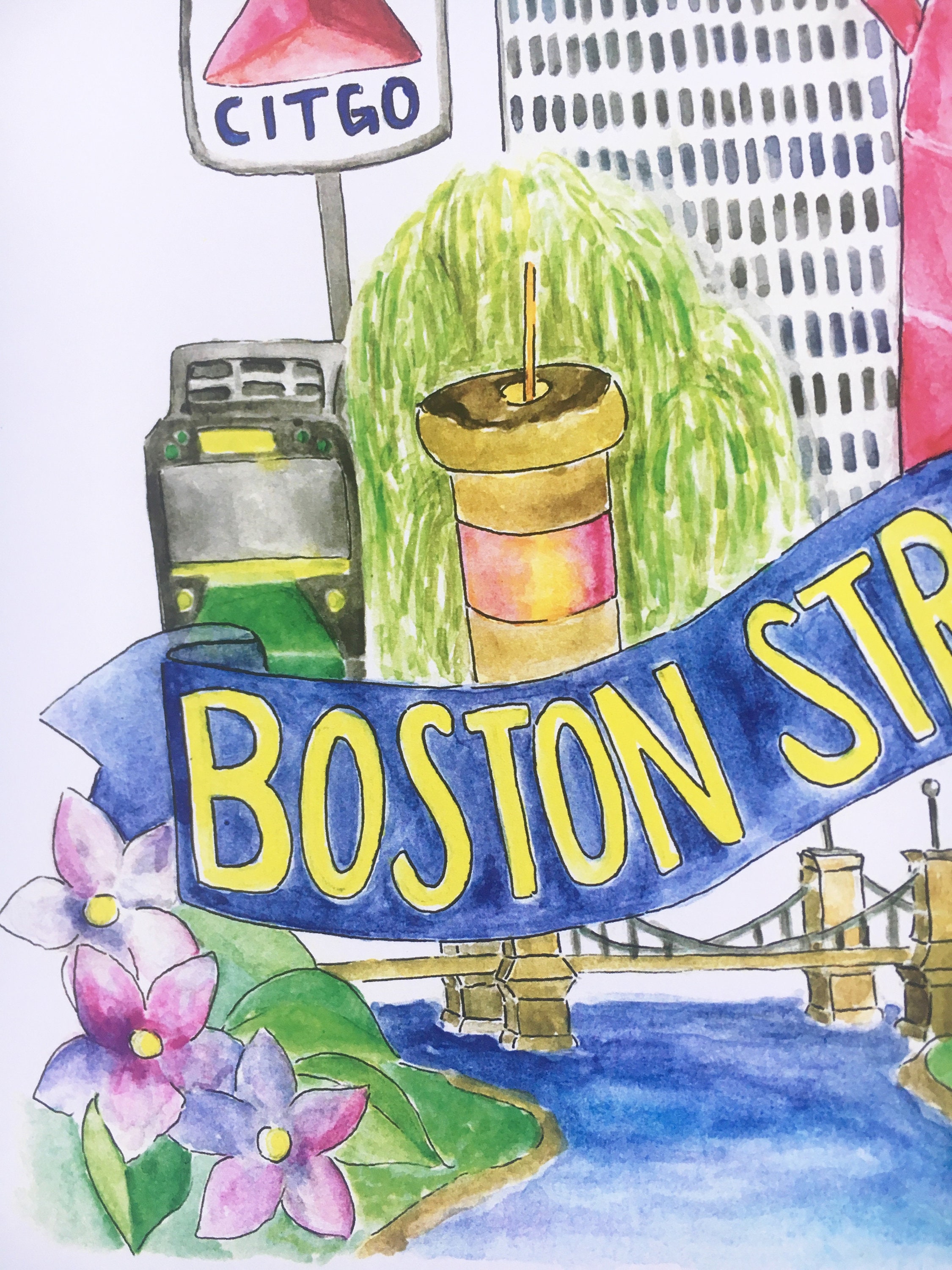 Boston Print, New England Art Work, Watercolor Boston, Fenway Park