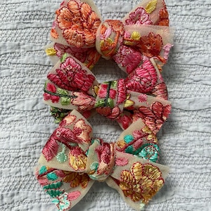 Embroidered Floral Bow: Spring Summer Multi Colored Piggy Bow