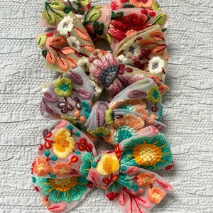 Oversized Spring Summer Floral Embellished Bows | Embroidered Bow Headband | ONE SIZE | embroidery, floral bow