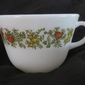 Cup PYREX Corning Spice Of Life Coffee Tea Vintage Kitchen Veggies Handle Drink Vegetable Drink Memory Mom Grandma Relax Savor Happy Sip