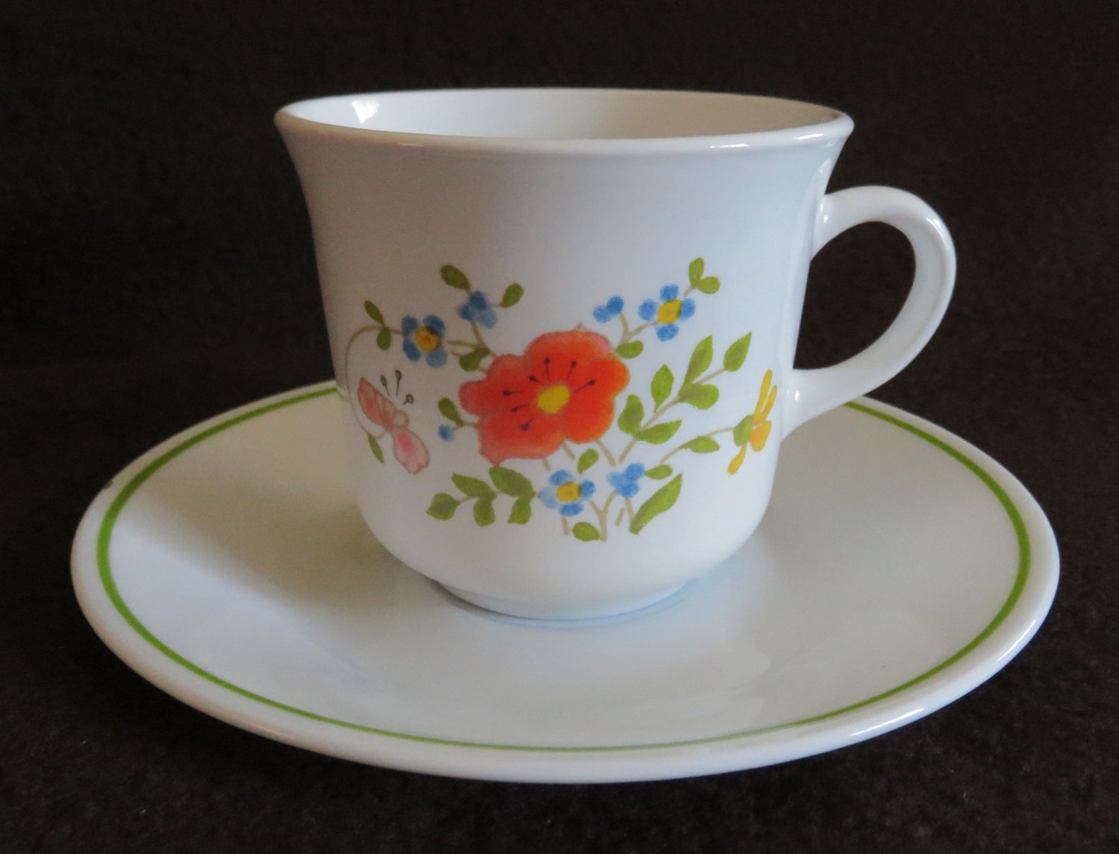 Cup Saucer Corelle WILDFLOWER Corning Dishes Coffee Tea Etsy