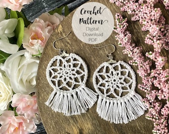 Crochet Dream Catcher Hoop Earrings Pattern (Digital Download)