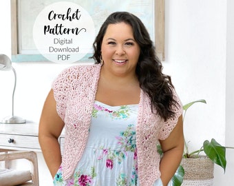 Trinity Cropped Cardi, Crochet Top Pattern, Crochet Pattern, Crochet Top, Crochet Summer Top, Boho Top, Crochet Cardigan