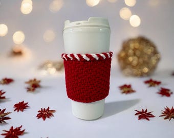 Crochet Christmas Candy Cane Cup Cozy Pattern (Digital Download)
