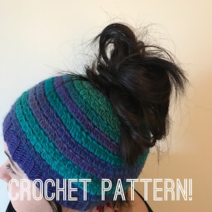 Crazy Bun Beanie PATTERN-Crochet hat pattern- Crochet Bun hat- Messy Bun Crochet Pattern-crochet bun hat- bun beanie-ponytail hat