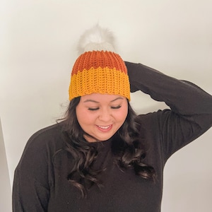 Crochet Candy Corn Hat Pattern- Crochet Beanie Pattern- Halloween Hat- Fall Beanie