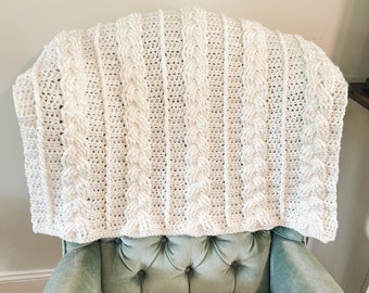 crochet cabled blanket pattern- crochet cable stitch blanket- easy crochet cables- crochet throw blanket- crochet baby blanket