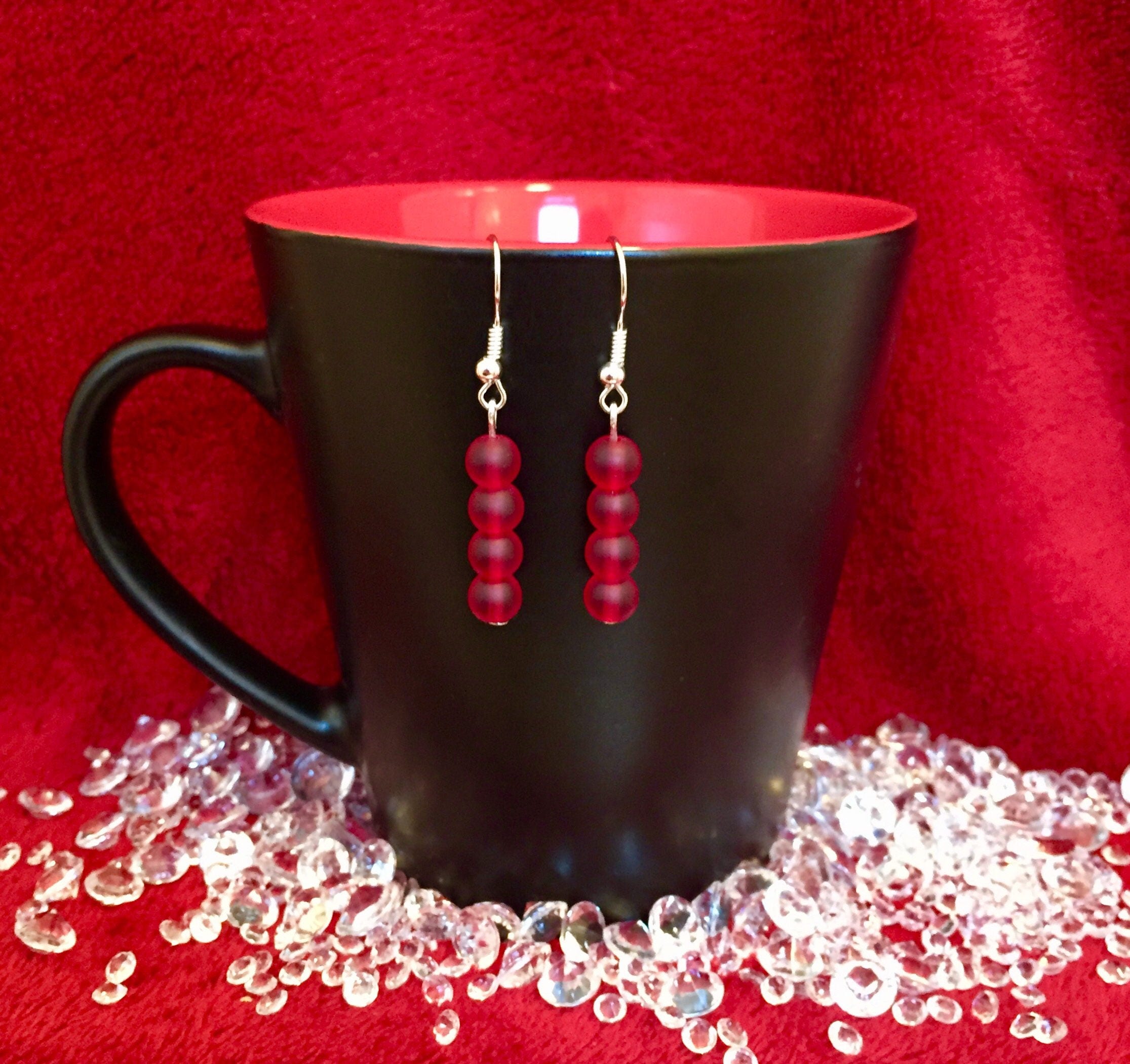 Red Glass Beaded Dangle Earrings Etsy UK