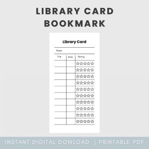 Library card bookmark, reading list bookmark, printable library card, print at home bookmark