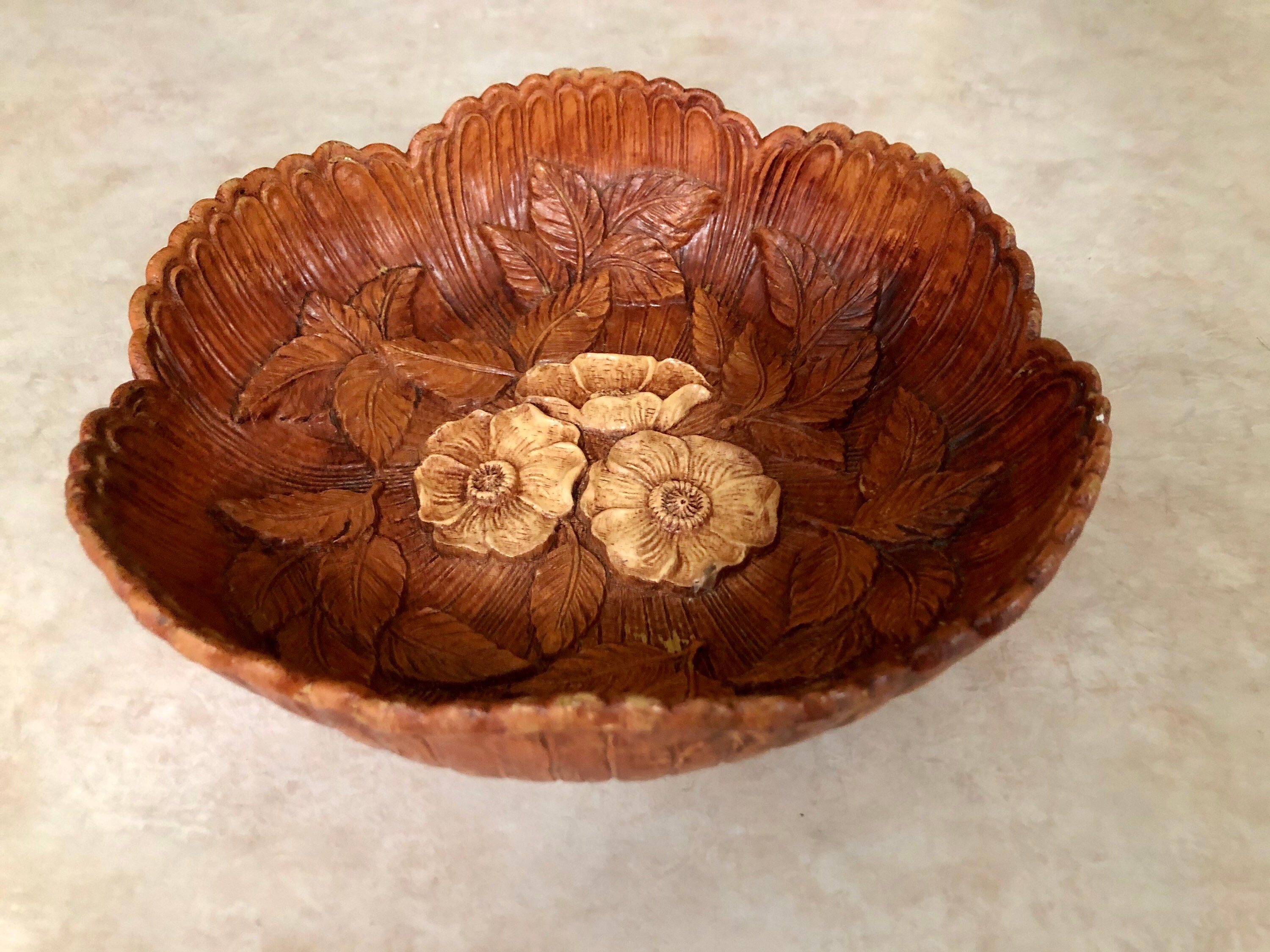 Vintage floral bowl multi products 1951 pressed wood flower | Etsy
