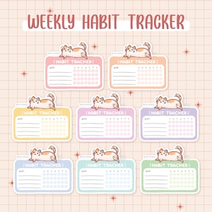 Weekly Habit Tracker Sticker Cat Stationery Sticker Kawaii Planner Sticker Cute Notebook Sticker Journal Label Cat Lover Gift for Woman Etsy