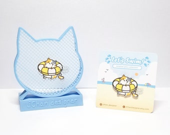 Calico Cat Hard Enamel Pin: Kawaii Summer Beach Kitty