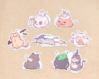 Cute Halloween Cat Sticker Bundle, Spooky Kitty Sticker, Matte Sticker, Laminated Matte Vinyl Sticker, Cat Lover Gift Idea