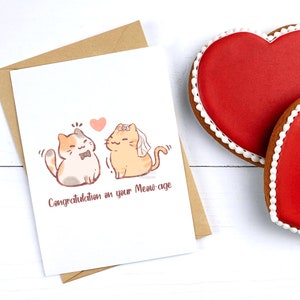 Cute Cat Wedding Card, Congratulation on your Meow-age, Cat Greeting Card, Funny Love Card, Funny Congrats Marriage Card for Couple