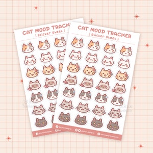 Cat Mood Tracker Sticker Sheet, Kawaii Journal Sticker, Daily Planner Sticker, Mini Sticker, Cat Lover Gift for Woman