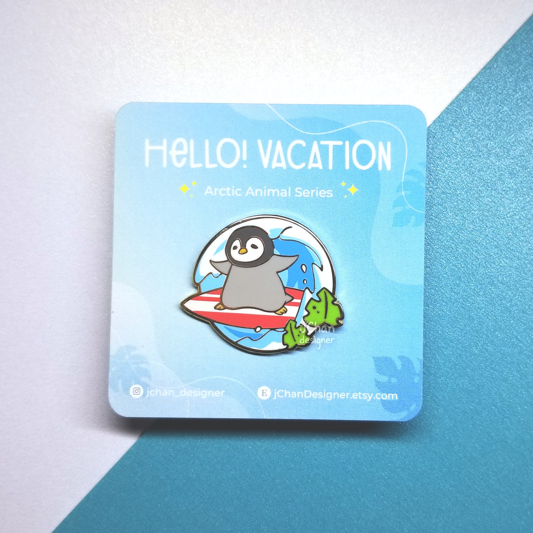 Surfing Penguin Hard Enamel Pin: Kawaii Arctic Animal Lapel Pin