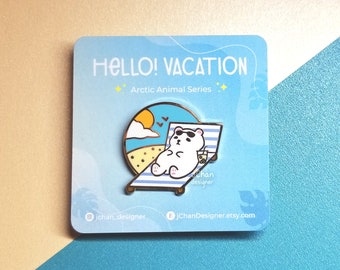 Sunbathing Polar Bear Enamel Pin: Kawaii Arctic Animal Lapel Pin