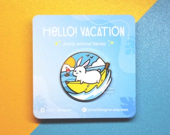 Banana Boat Bunny Enamel Pin: Kawaii Arctic Animal Lapel Pin