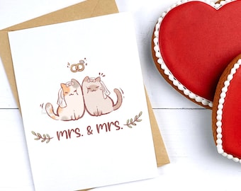 Cute Cat Wedding Card, Mrs & Mrs Cat Greeting Card, Same Sex Marriage Card, Lesbian Wedding Card, LGBT Wedding Card, Two Bride Greeting Card