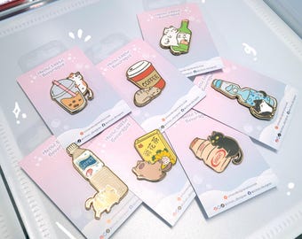 Cute Drinks Cat Enamel Pin, Kawaii Kitten Lapel Pin for Backpack, Animal Pin, Cat Lover Gift for Women, Meow-tastic Beverages