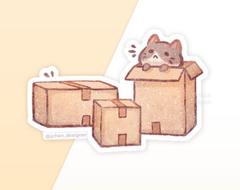 Tuxedo Cat Cardboard Box Sticker: Kawaii Kitten, Matte Vinyl Decal