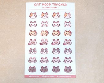 猫の気分トラッカーステッカーシート、透明ステッカー、かわいいジャーナルステッカー、デイリープランナーステッカー、ミニステッカー、猫好きの女性へのギフト