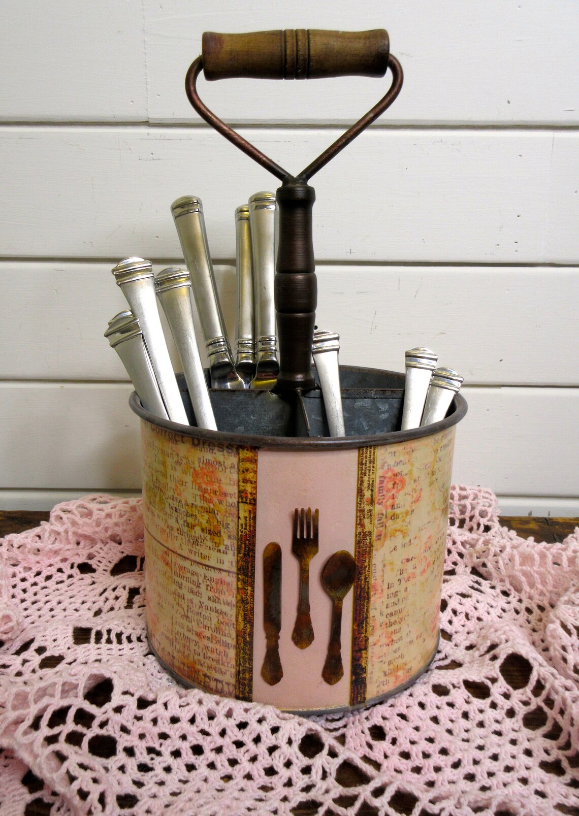 Round Galvanized Metal Divided Container Utensil Caddy Etsy