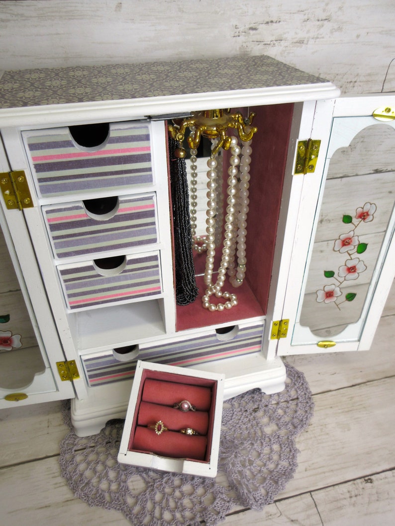 Decorated Wood Jewelry Box Jewelry Box Pink Accented Etsy Hong Kong