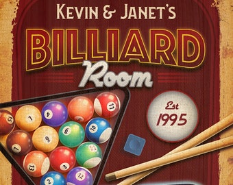 Personalized Billiard Room Bar Poster Man Cave Pool Hall Sign