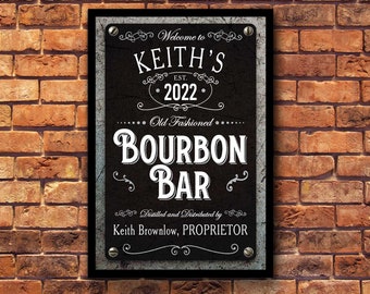 Personalized Bourbon Bar Whiskey Room  Poster Man Cave Sign