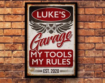 Personalized Garage Poster Man Cave My Tools My Rules Sign